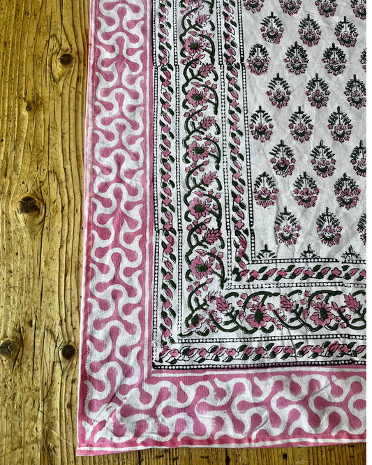 Hand Block Printed Tablecloths: Pink City Roses