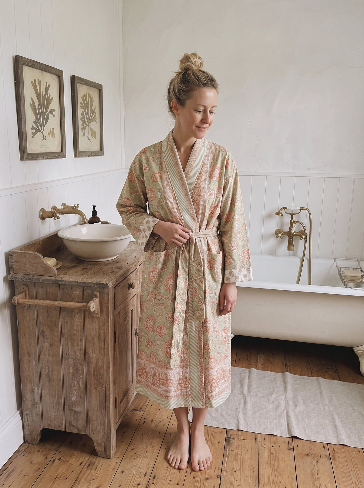 Pistachio Block Print Dressing Gown