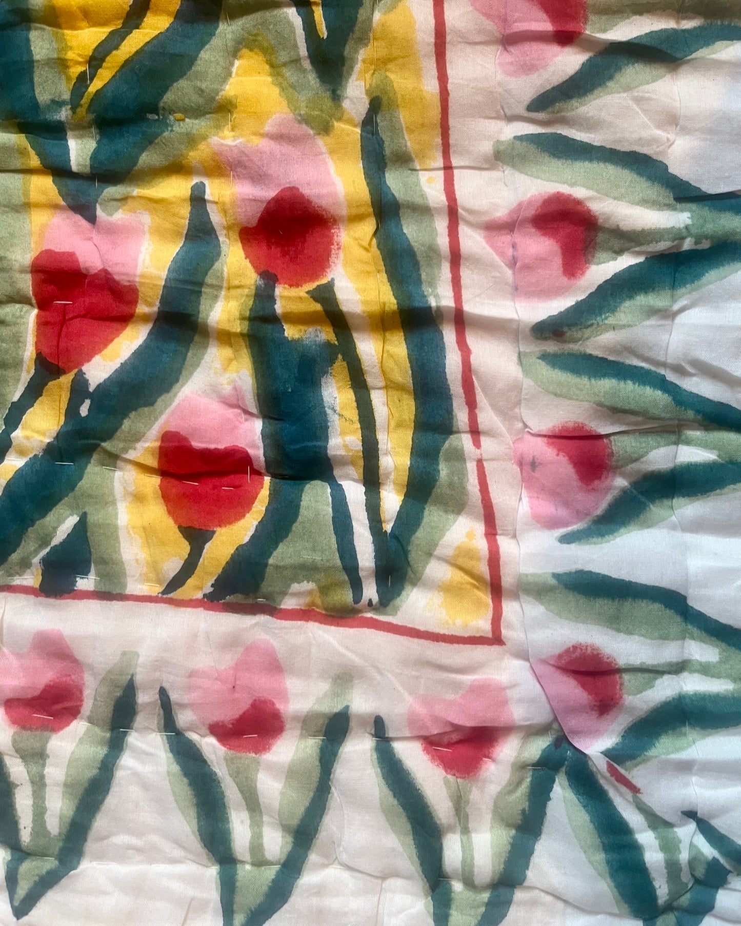 Tulip Block Printed Super King Sized Quilt
