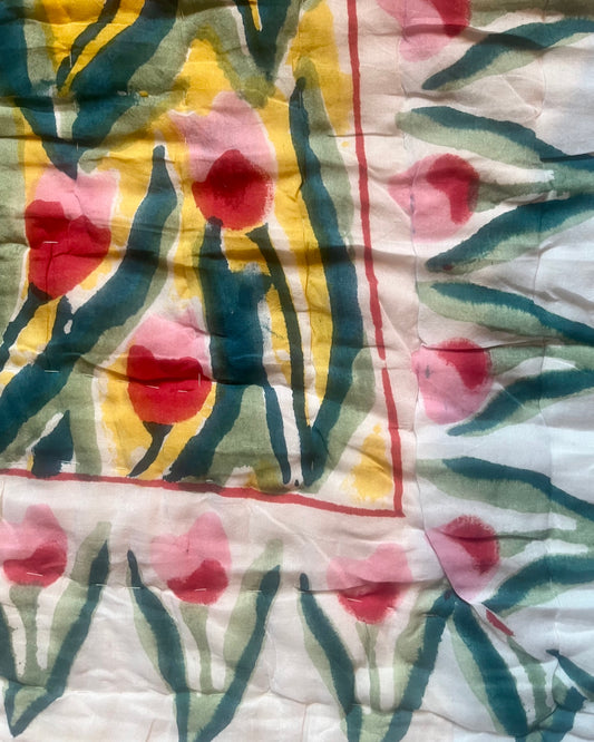 Tulip Block Printed Super King Sized Quilt