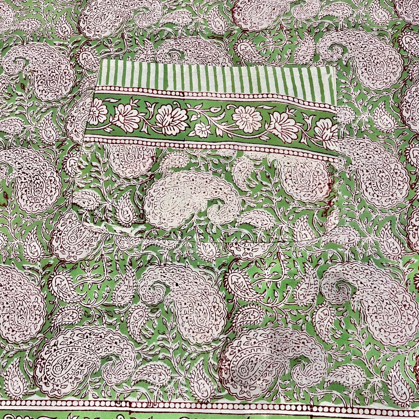 Adult Block Printed Green Paisley Apron