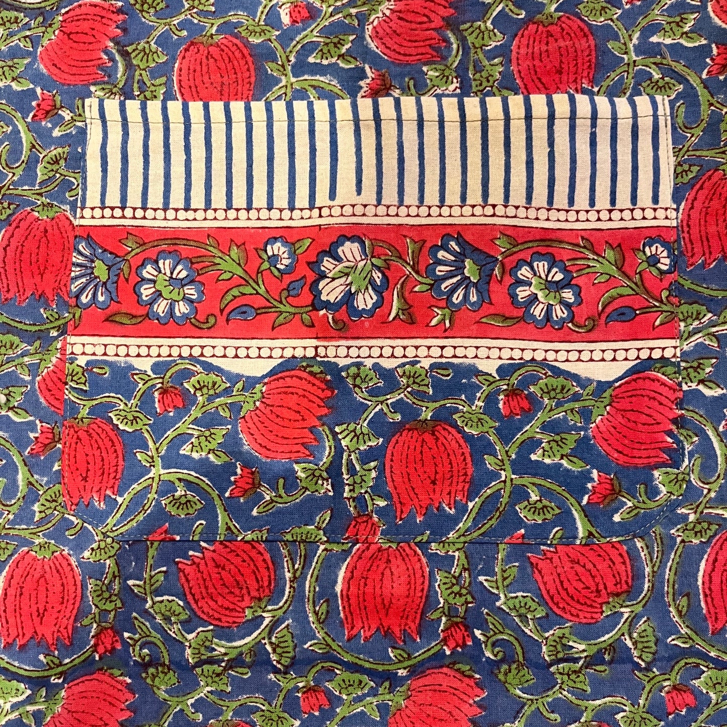 Adult Block Blue and Red Rose Print Apron