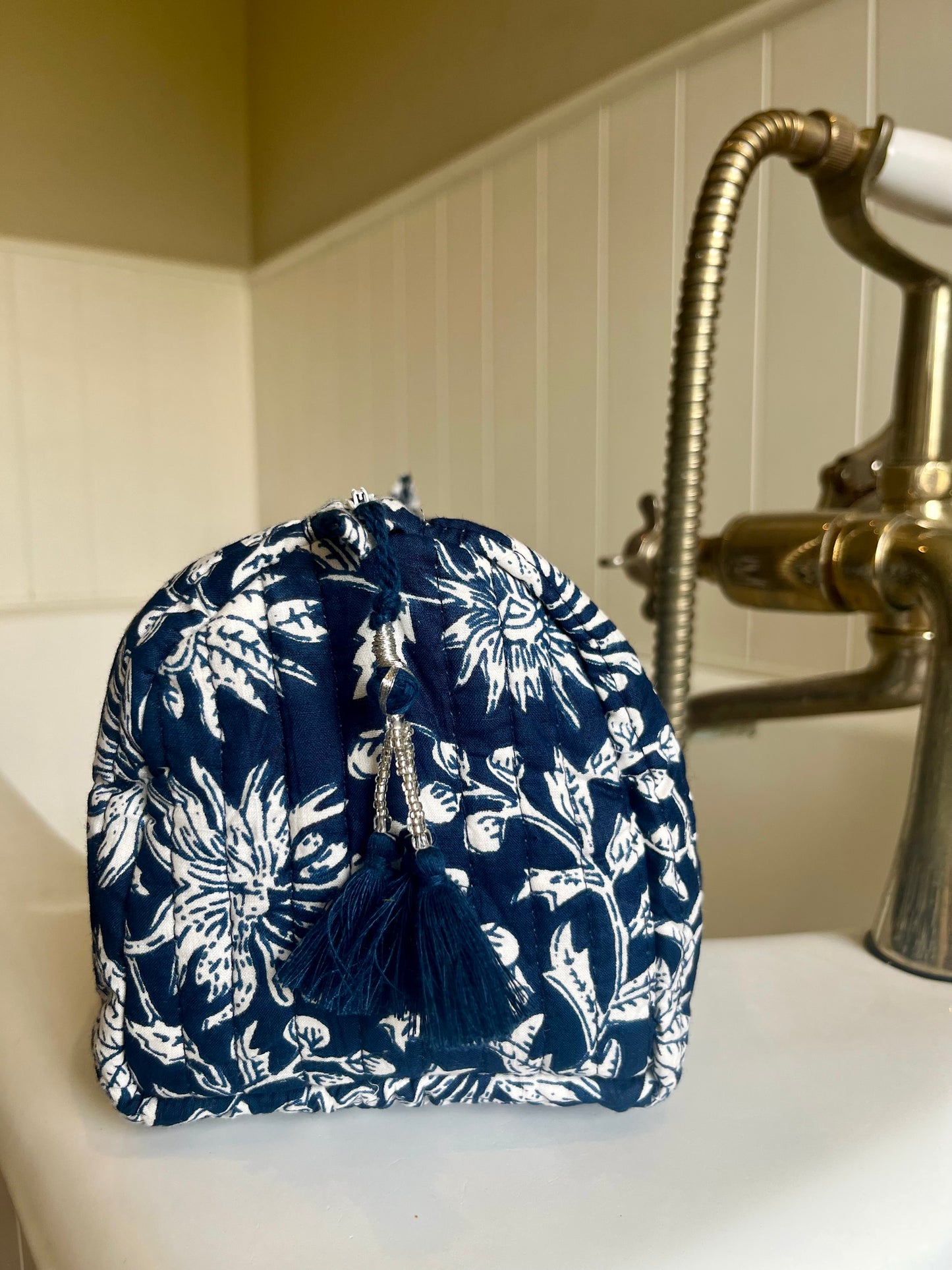 Midnight Blue Block Print Wash Bag