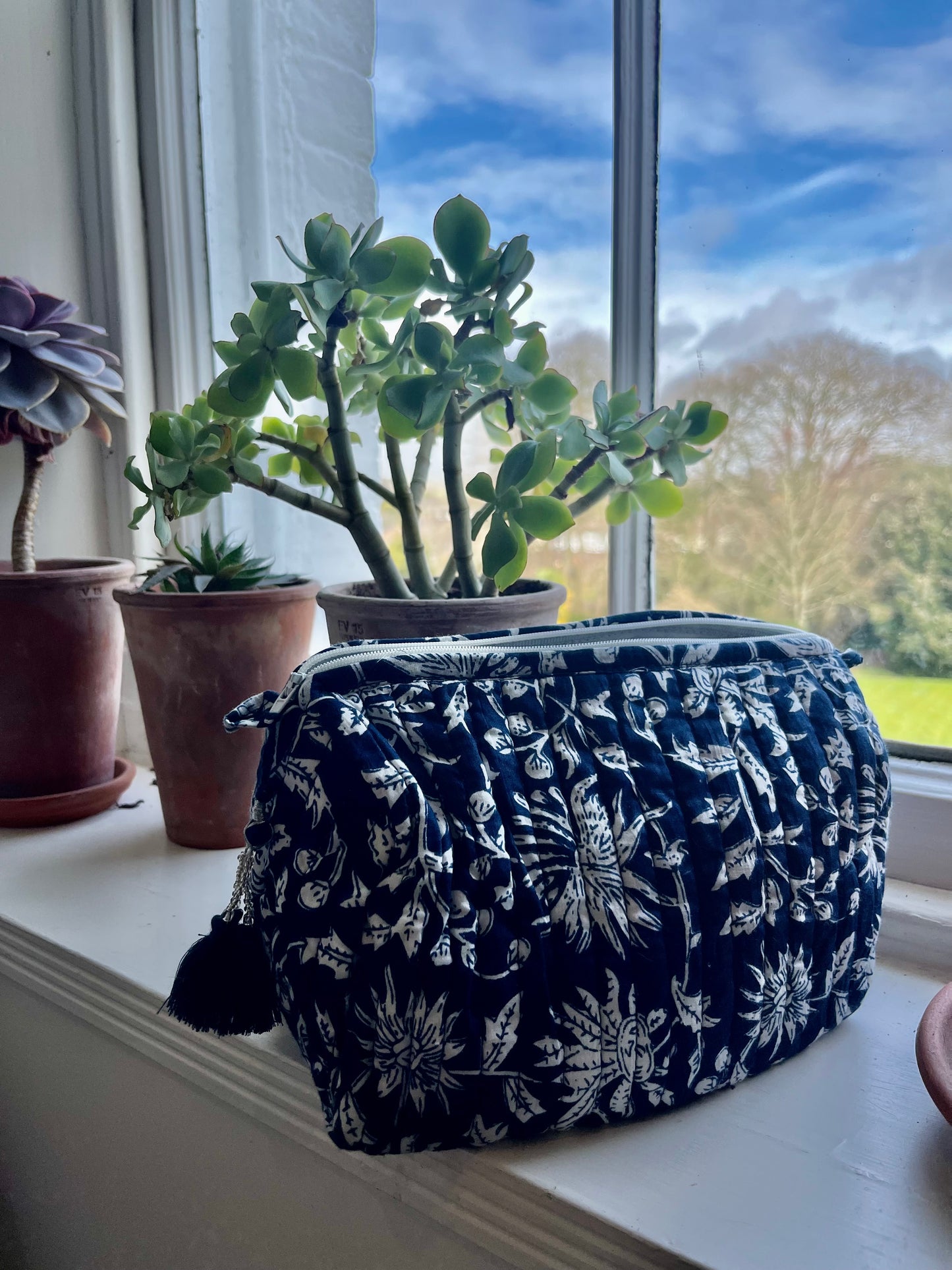 Midnight Blue Block Print Wash Bag