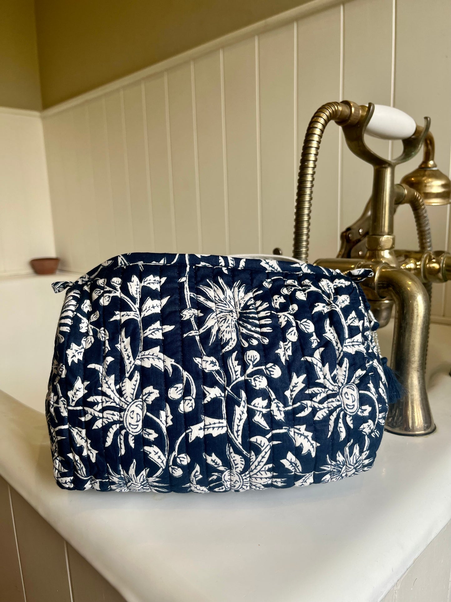 Midnight Blue Block Print Wash Bag