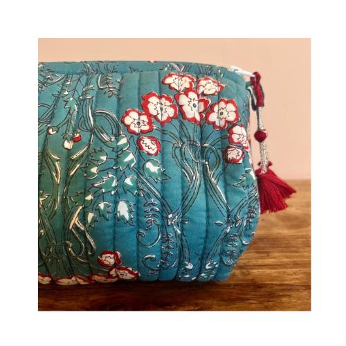 Original Block printed quilted wash bags. Unique design utility wash bags.