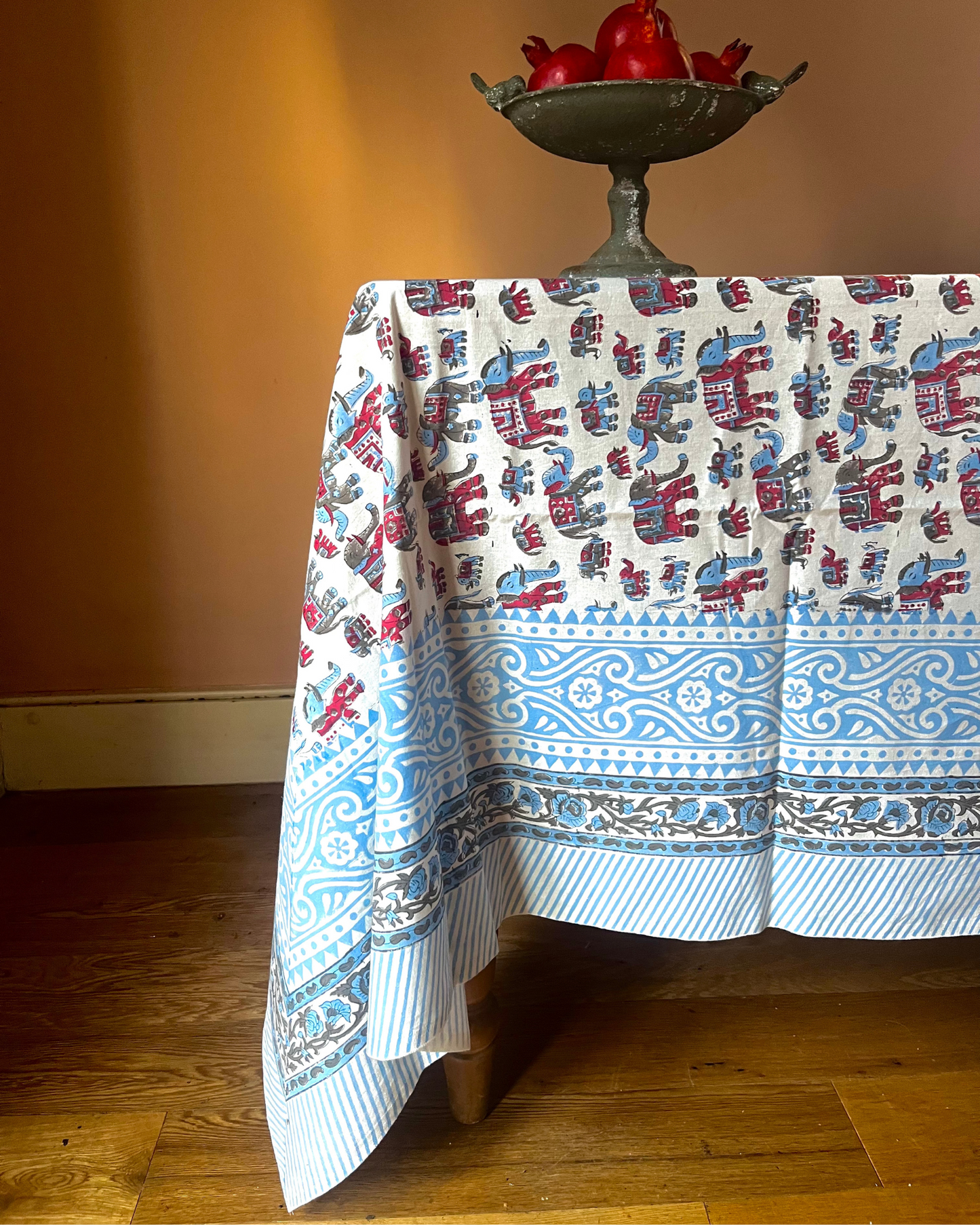 Hand Block Printed Tablecloths: Elephants in Precession