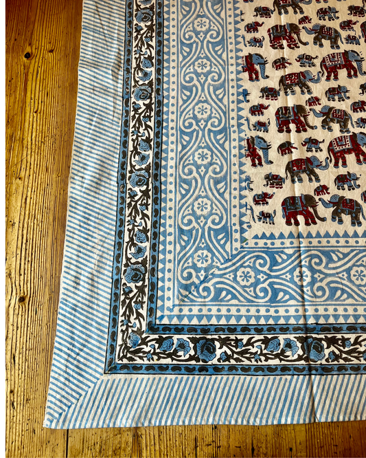 Hand Block Printed Tablecloths: Elephants in Precession