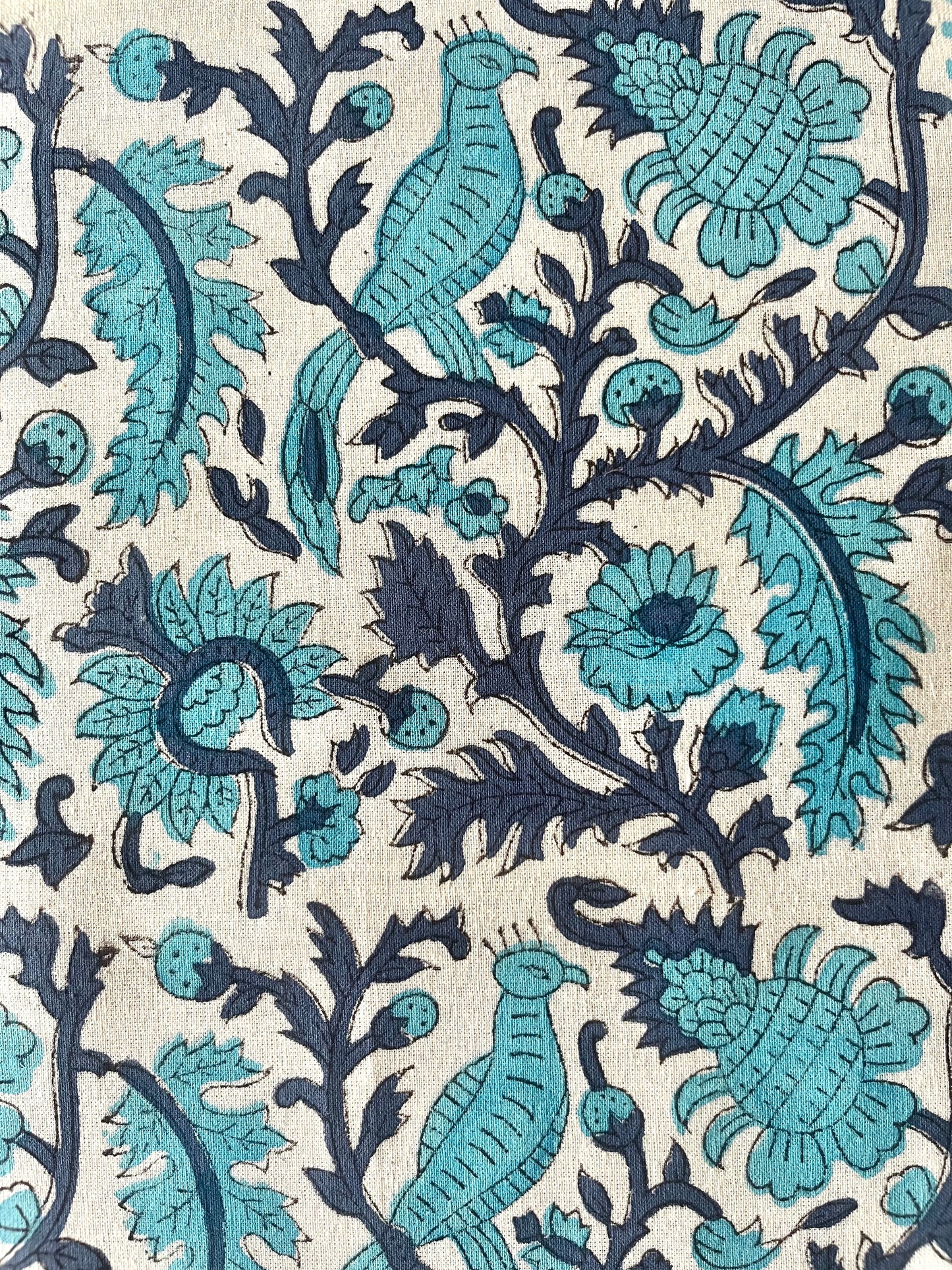 Hand Block Printed Napkins Turquoise Peacocks