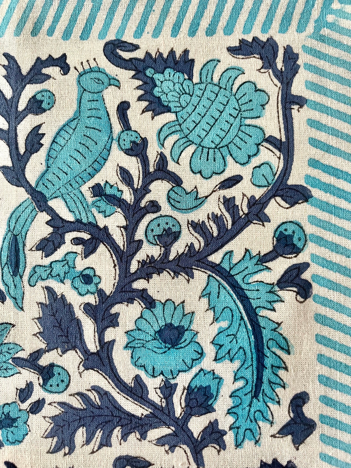 Hand Block Printed Napkins Turquoise Peacocks