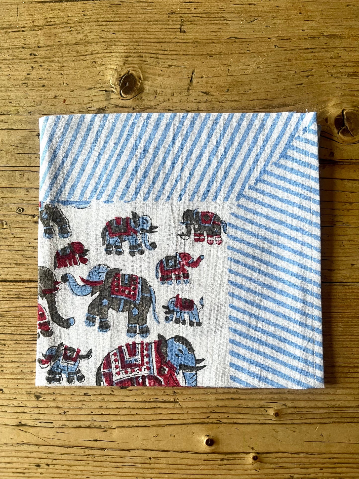 Hand Block Printed Napkins Elephants in Precession