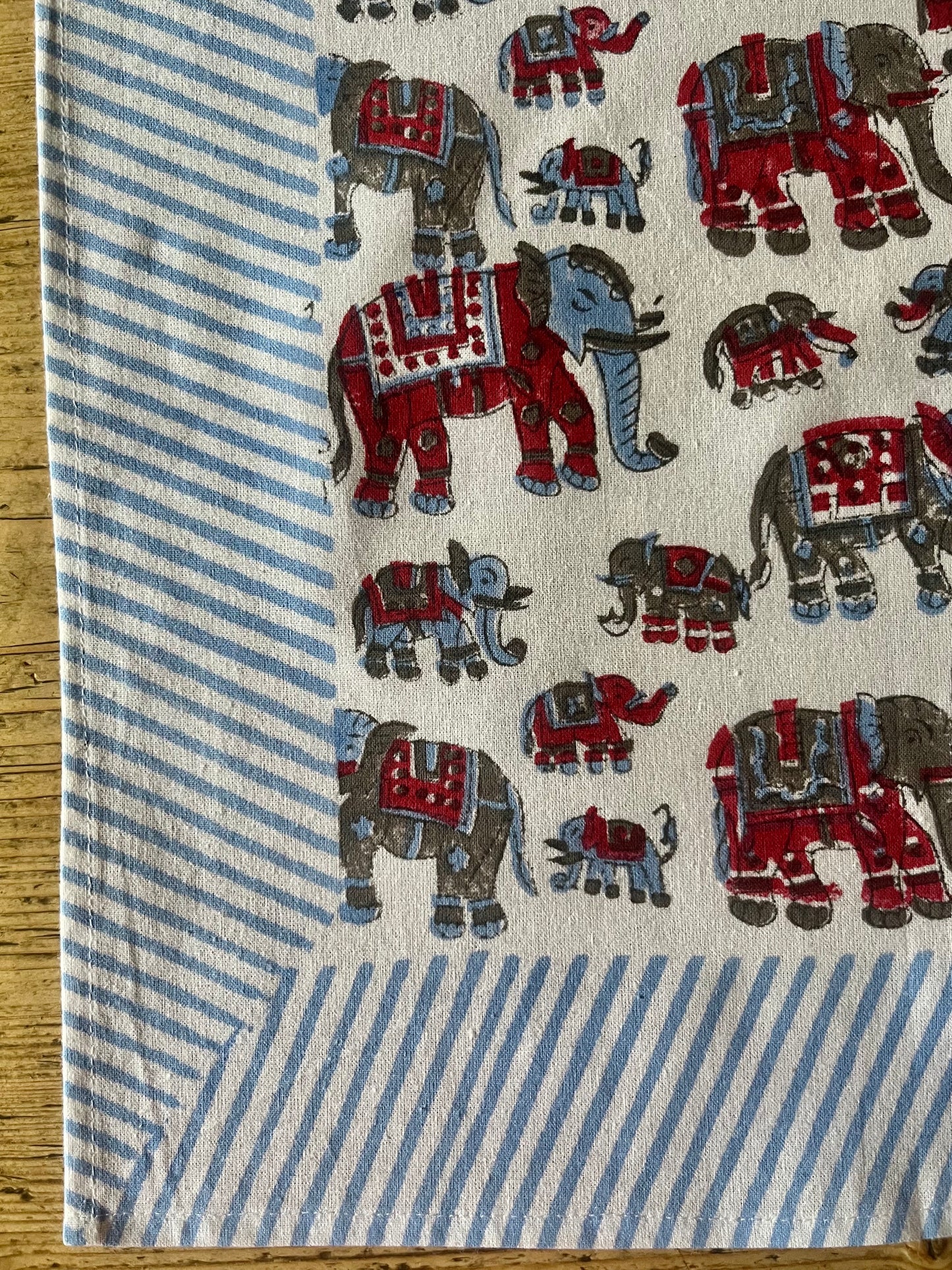 Hand Block Printed Napkins Elephants in Precession