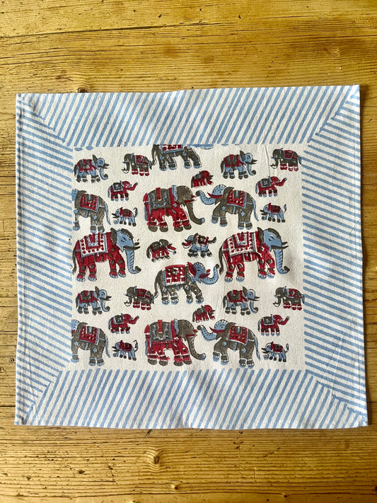 Hand Block Printed Napkins Elephants in Precession