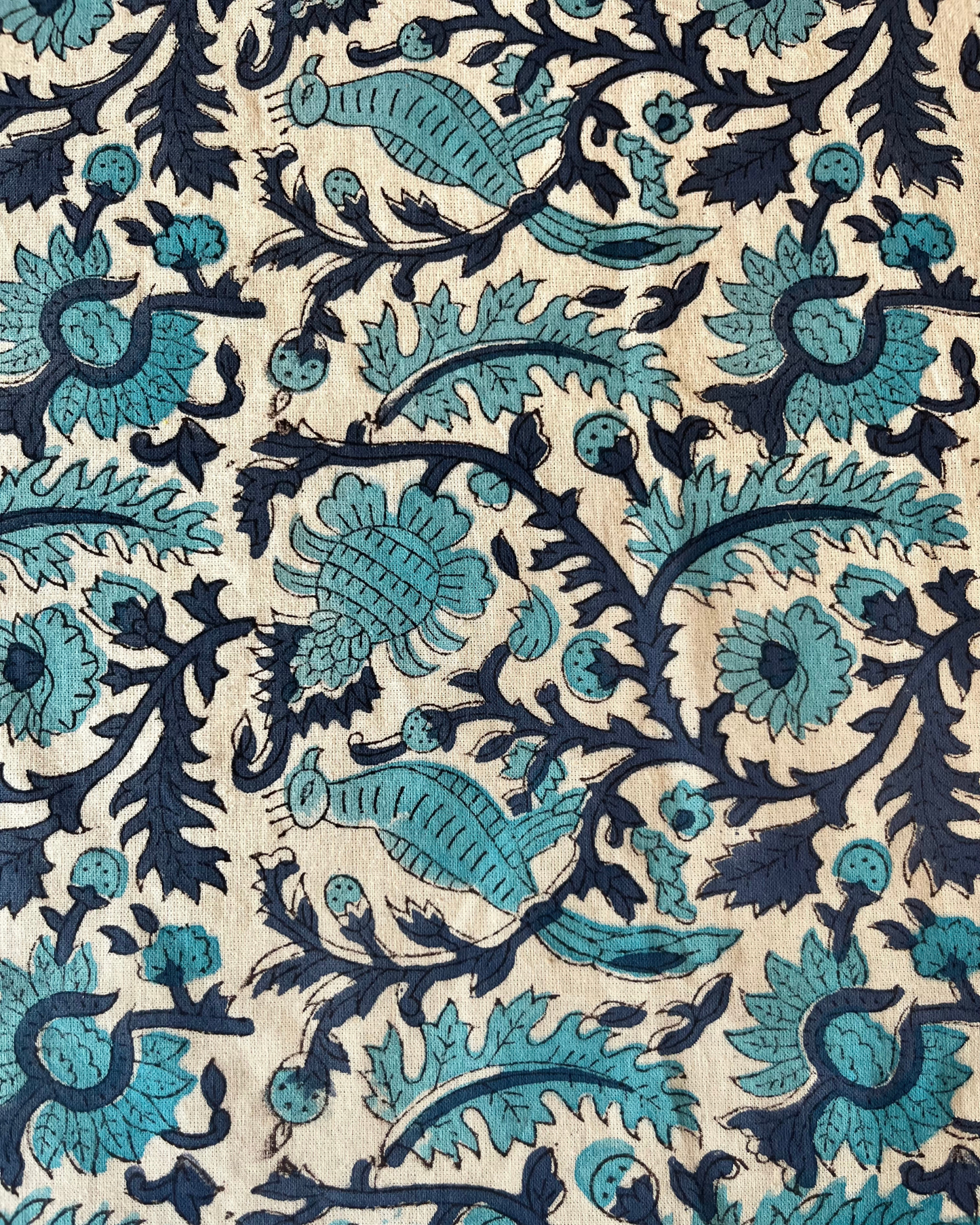 Hand Block Printed Tablecloths Turquoise Peacocks