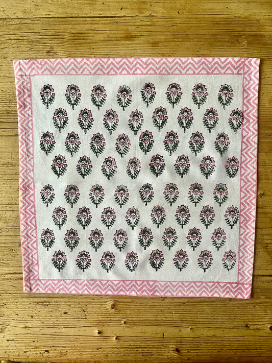 Hand Block Printed Napkins Pink City Roses