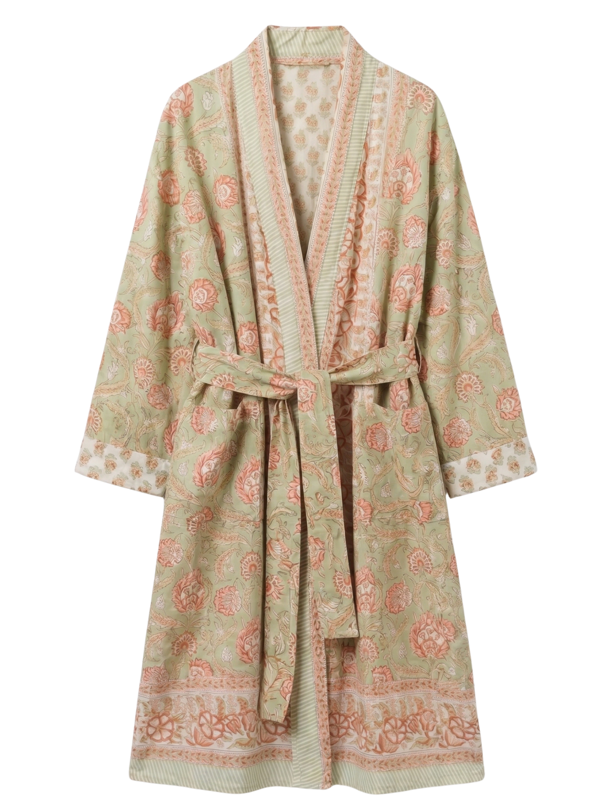 Pistachio Block Print Dressing Gown