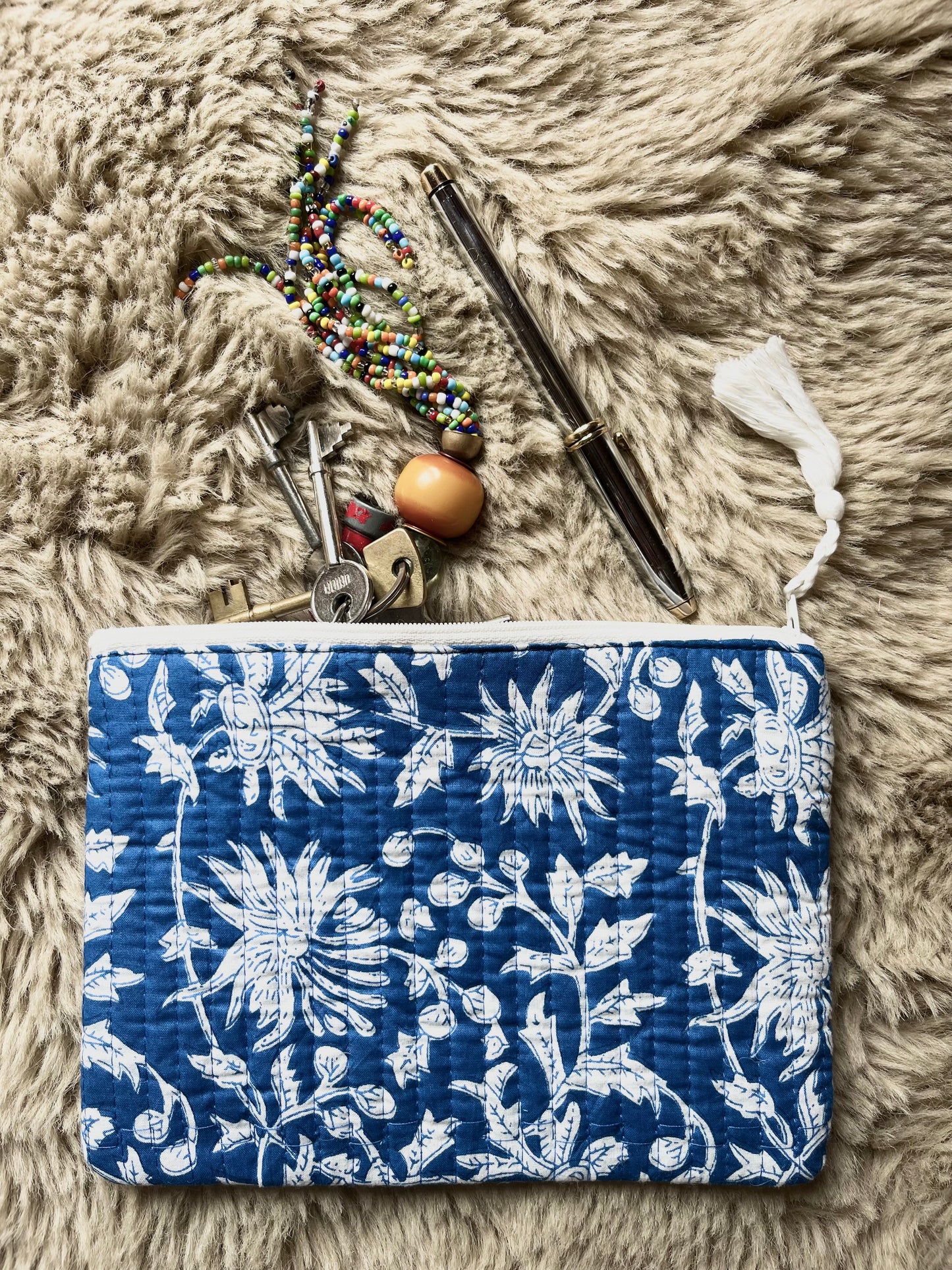 Azure Blue Block Print Pouch