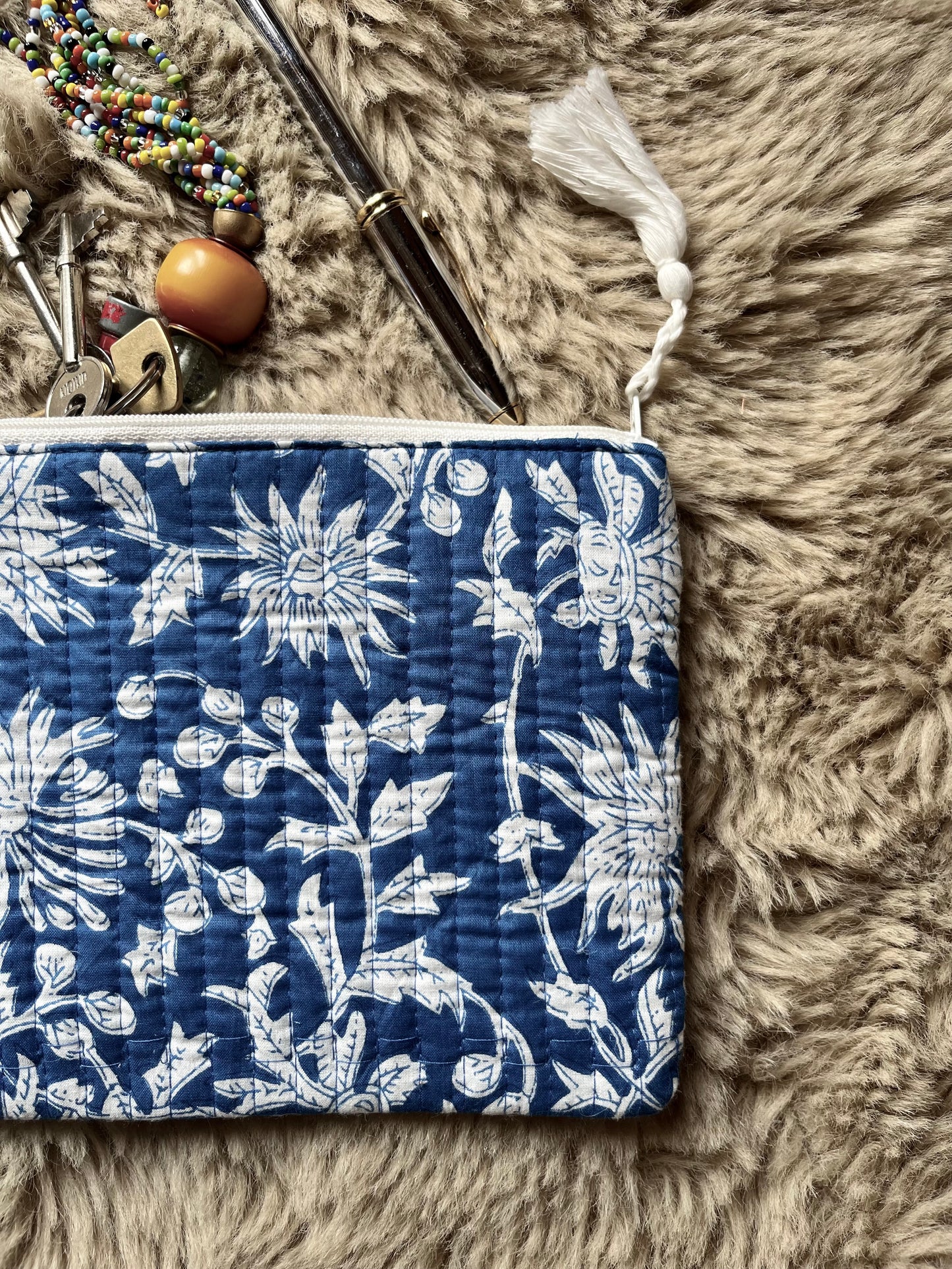 Azure Blue Block Print Pouch