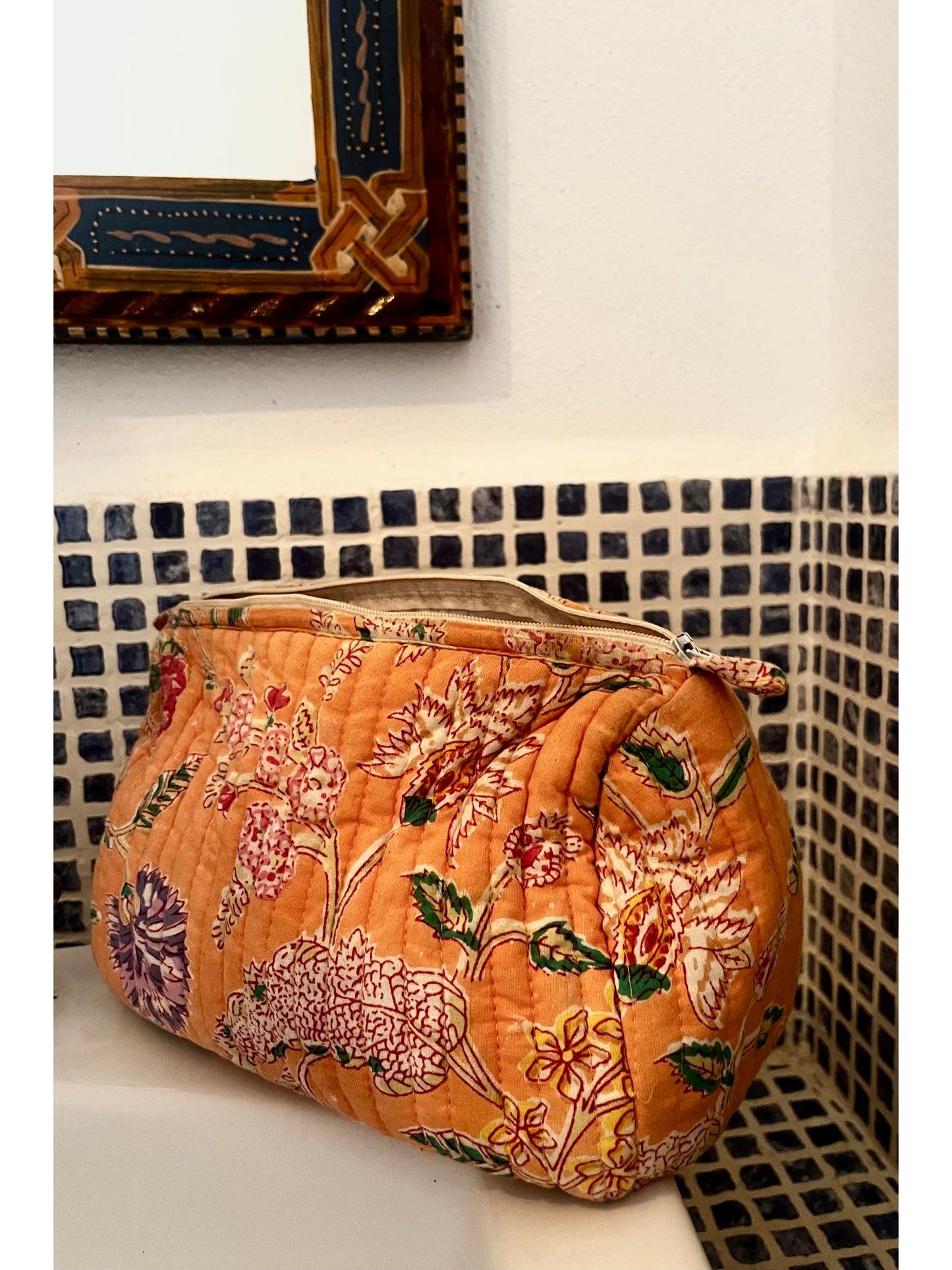 Peaches and Cream Block Print Wash Bag