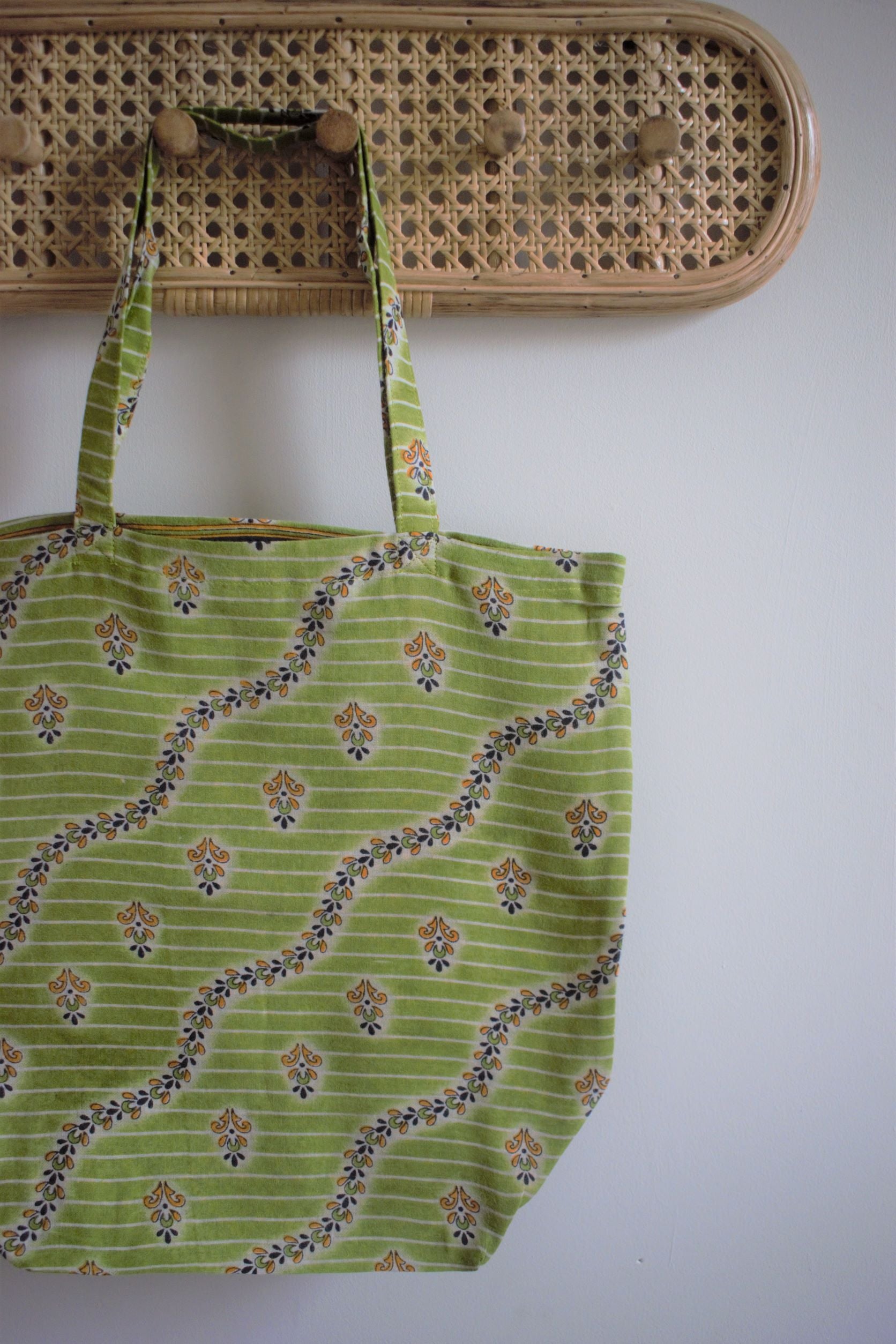 Vintage sari cotton tote shopping bag - 1