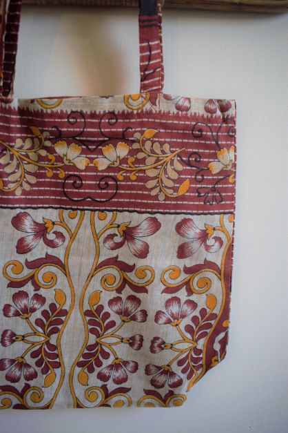 Vintage sari cotton tote shopping bag - 1