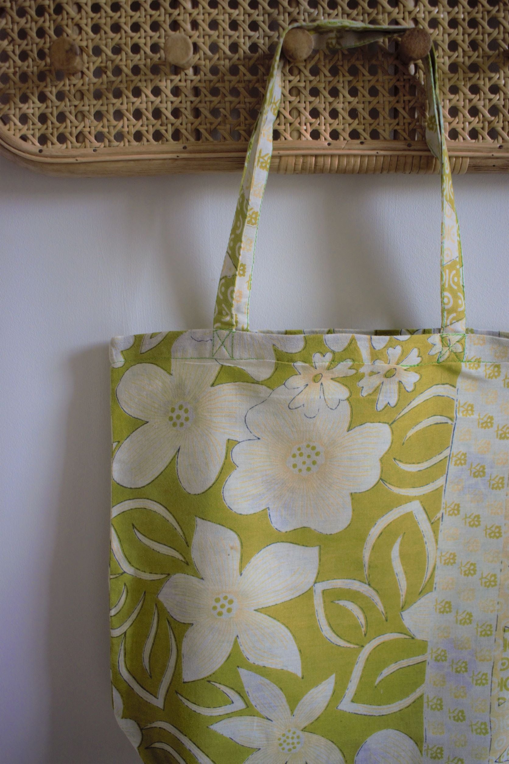 Vintage sari cotton tote shopping bag - 1