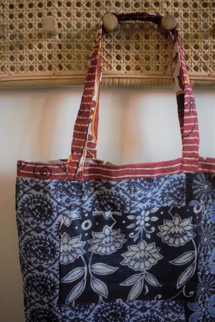Vintage sari cotton tote shopping bag - 3