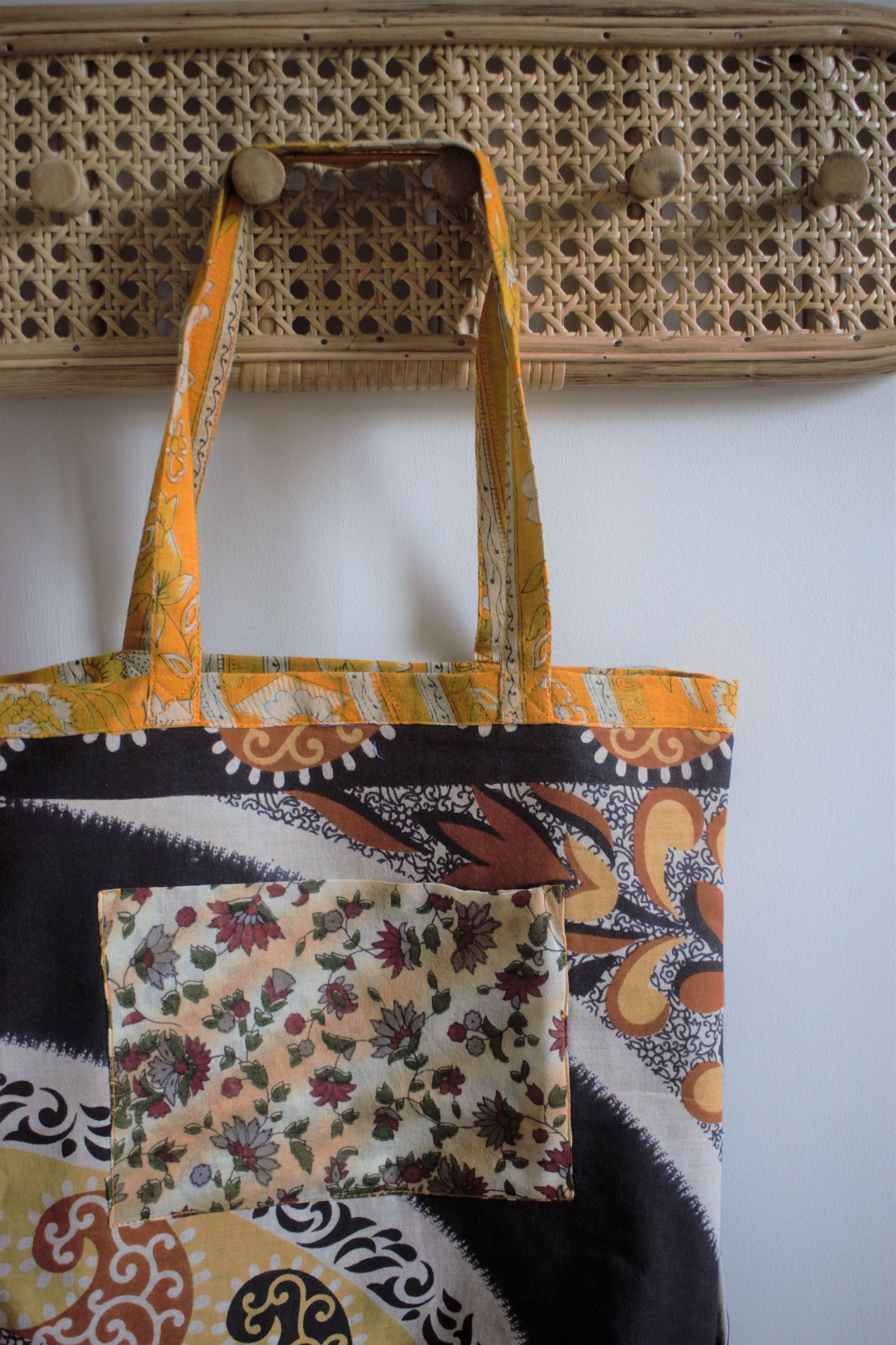 Vintage sari cotton tote shopping bag - 2