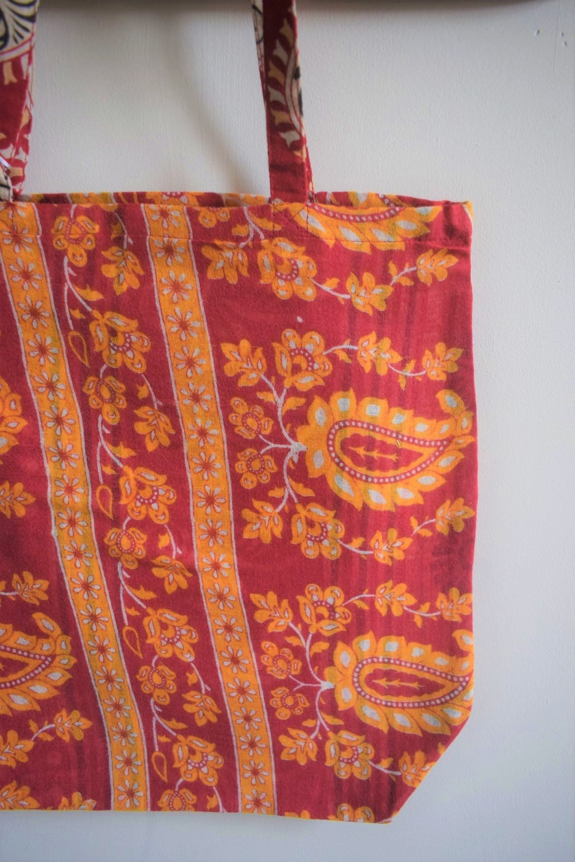 Vintage sari cotton tote shopping bag - 1