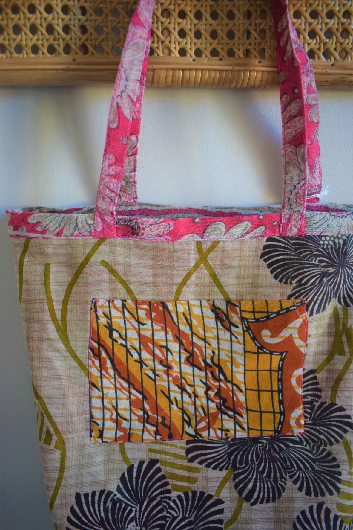 Vintage sari cotton tote shopping bag - 4