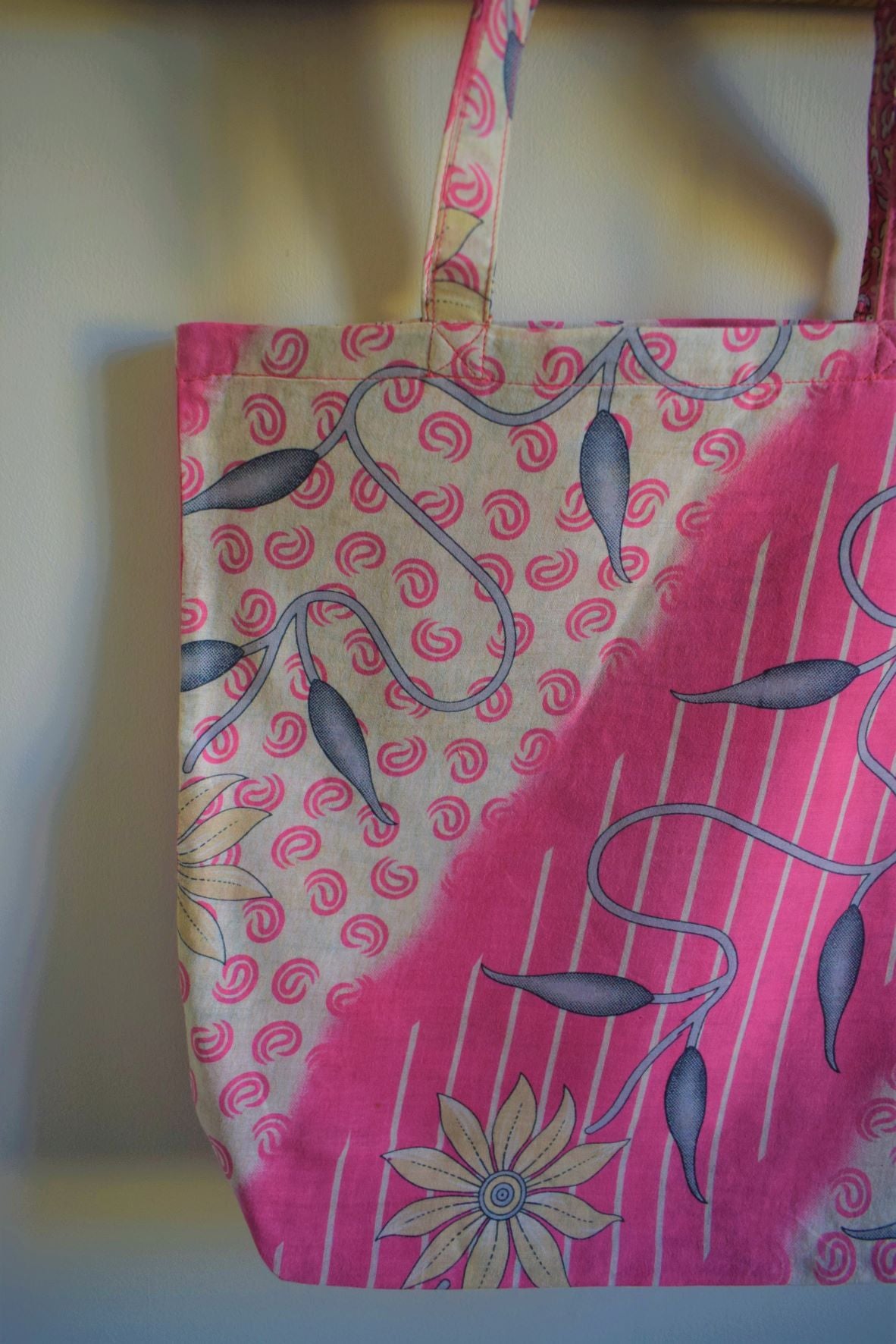 Vintage sari cotton tote shopping bag - 1