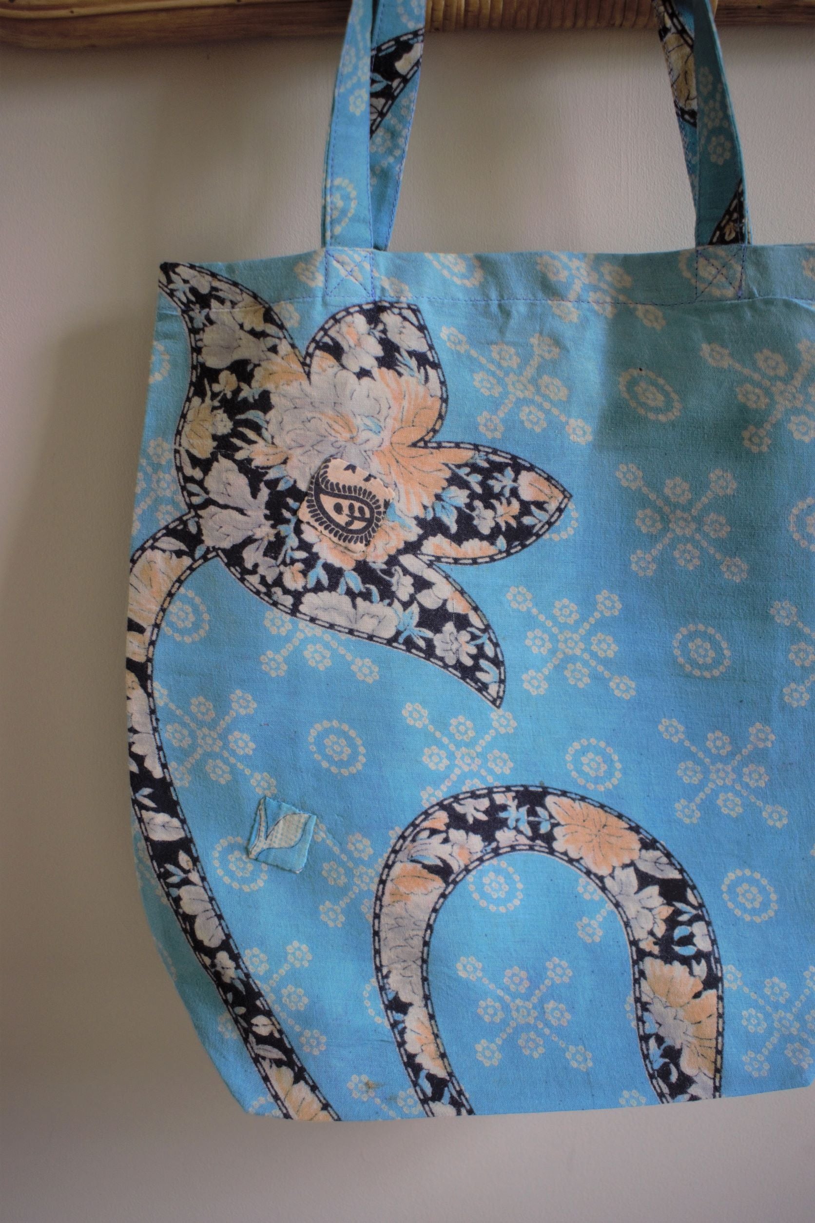 Vintage sari cotton tote shopping bag - 1