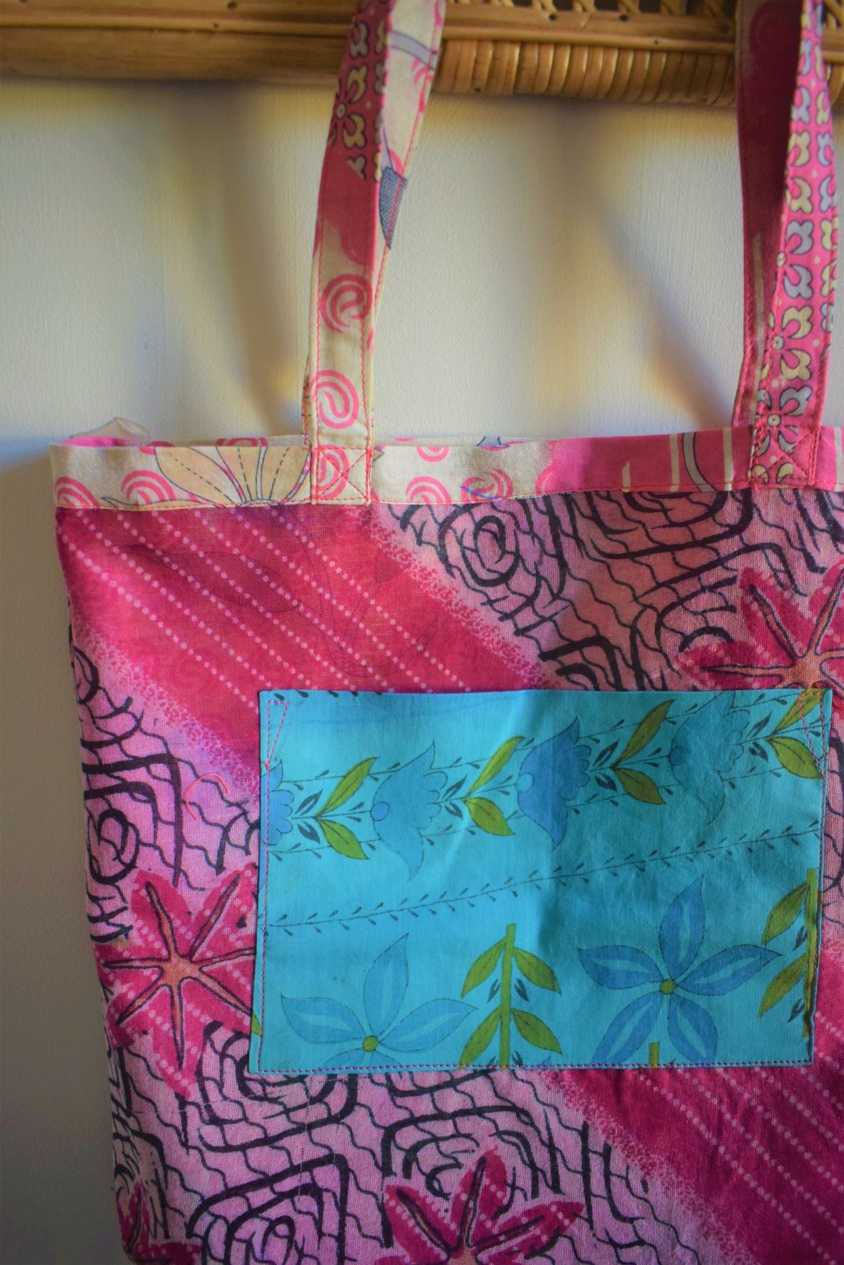 Vintage sari cotton tote shopping bag - 4