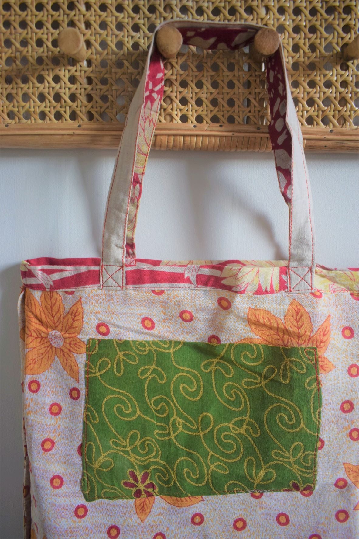 Vintage sari cotton tote shopping bag - 4