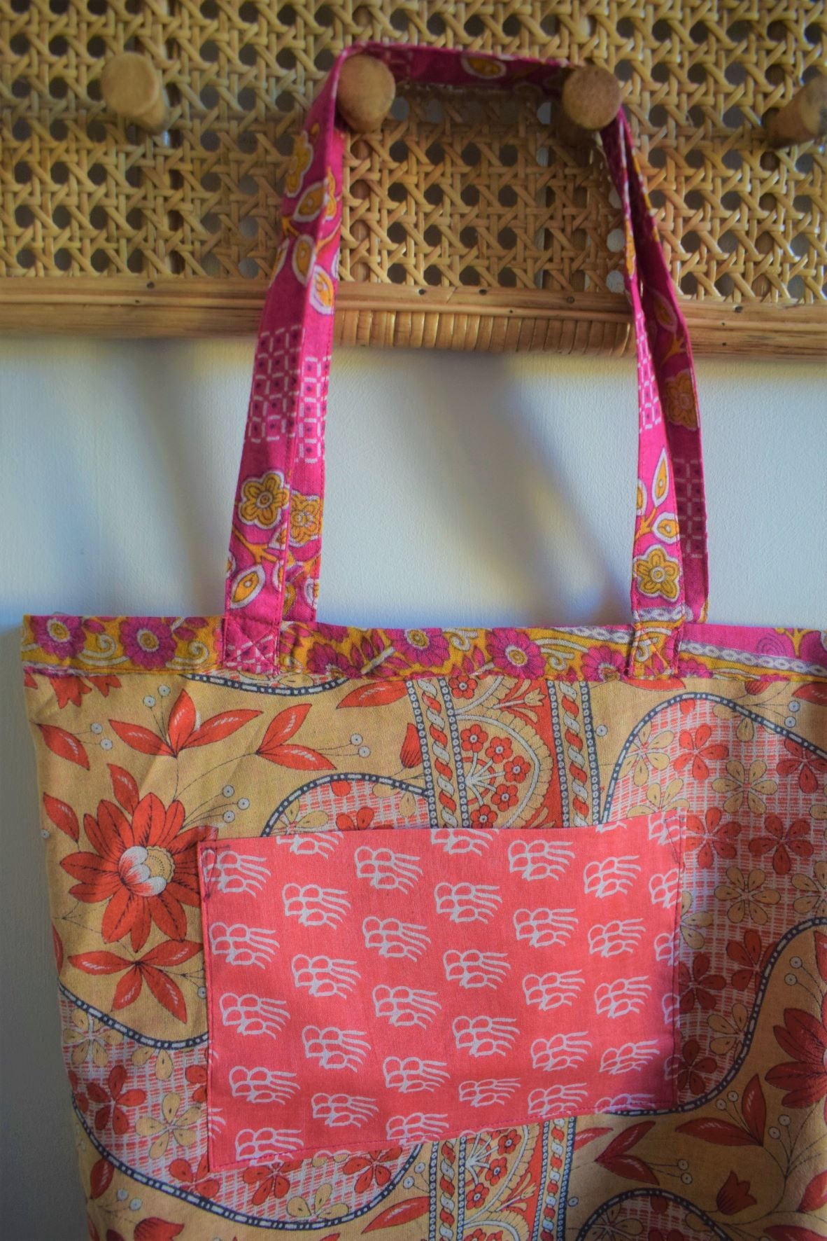 Vintage sari cotton tote shopping bag - 3