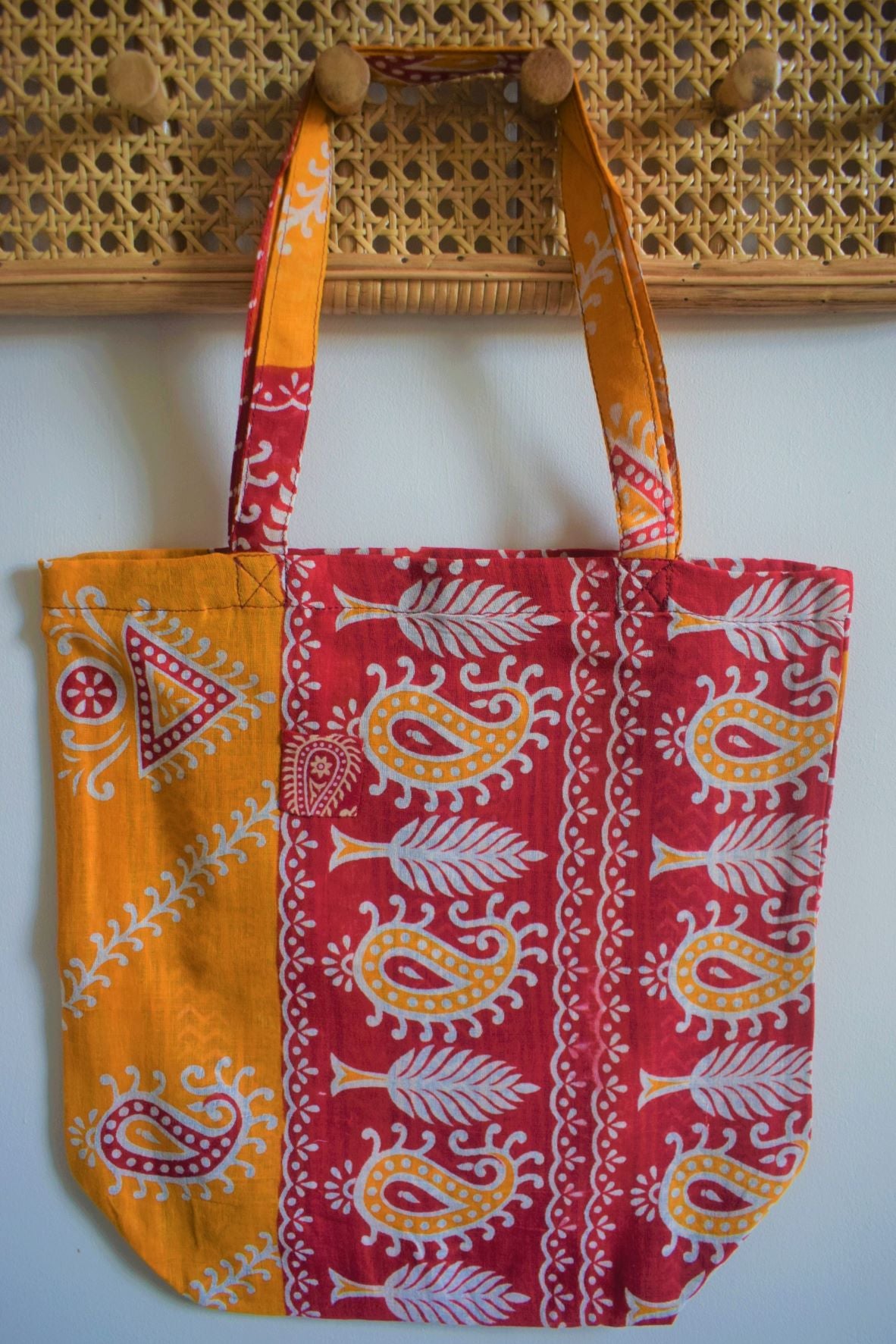 Vintage sari cotton tote shopping bag - 1