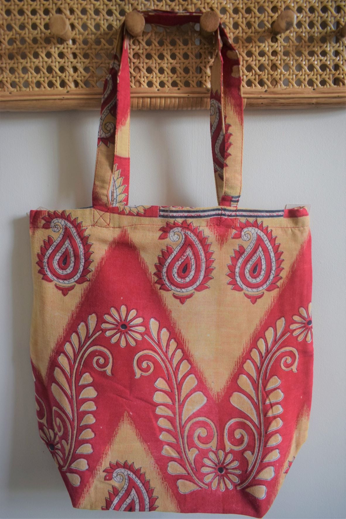 Vintage sari cotton tote shopping bag - 1