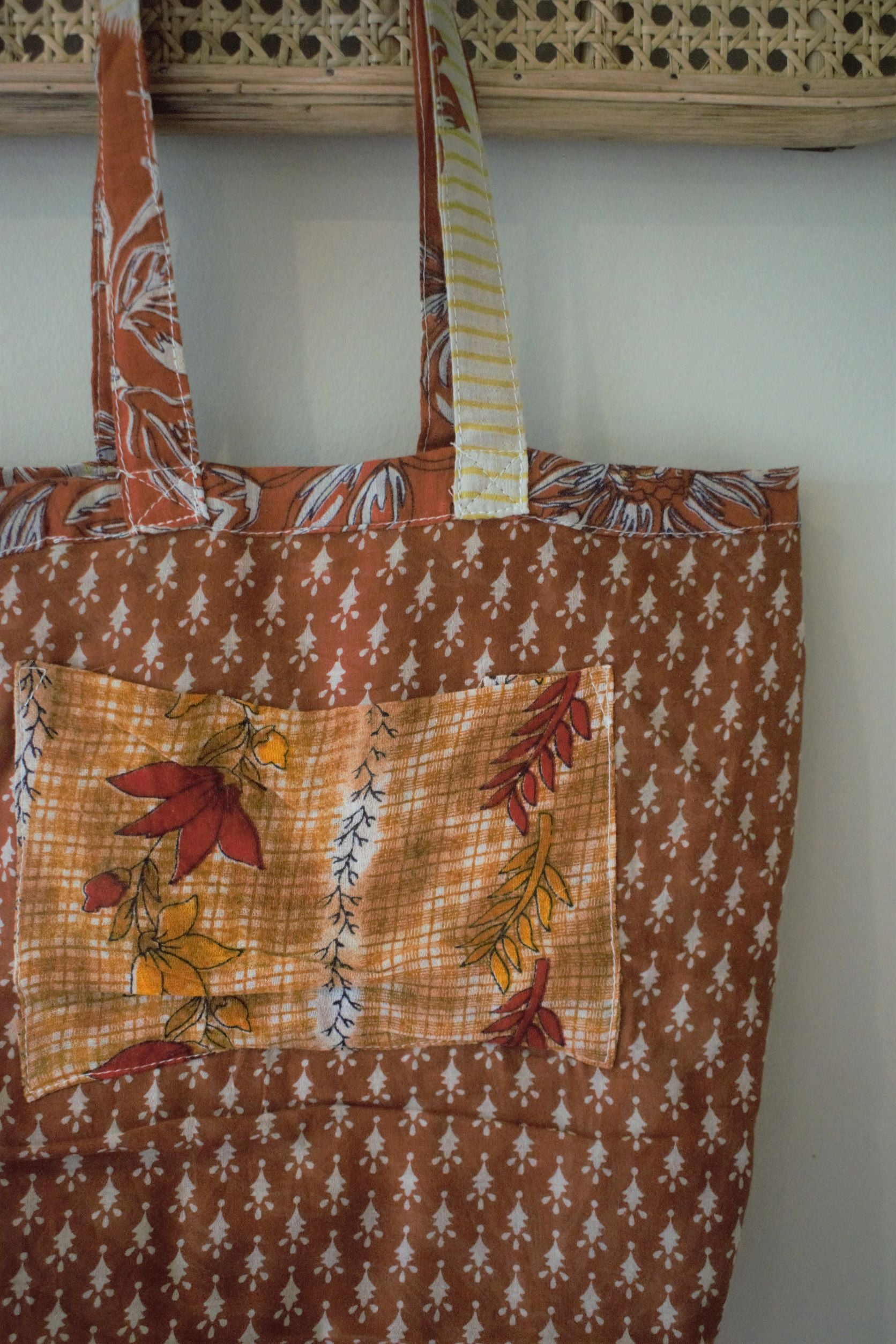 Vintage sari cotton tote shopping bag - 4