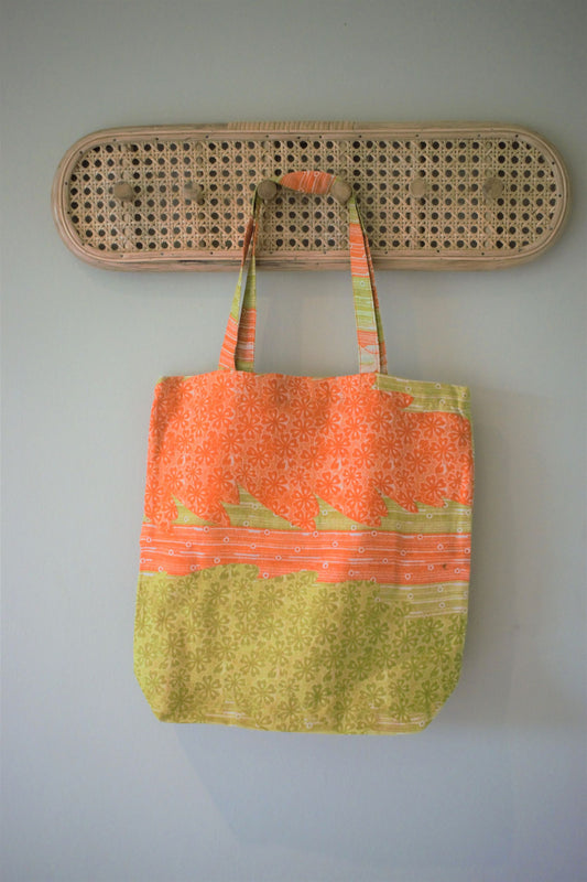 Vintage sari cotton tote shopping bag - 0