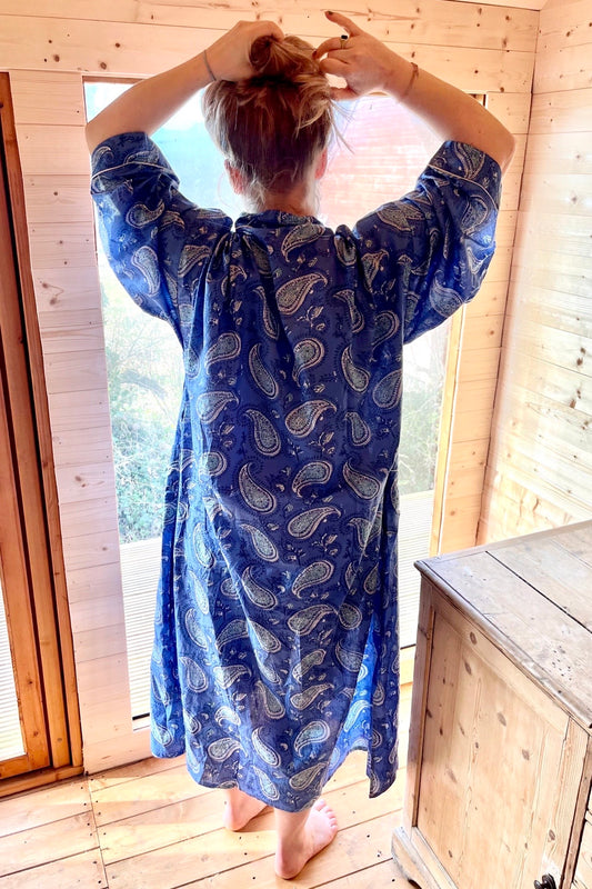 Blue Paisley Kimono Style Gown