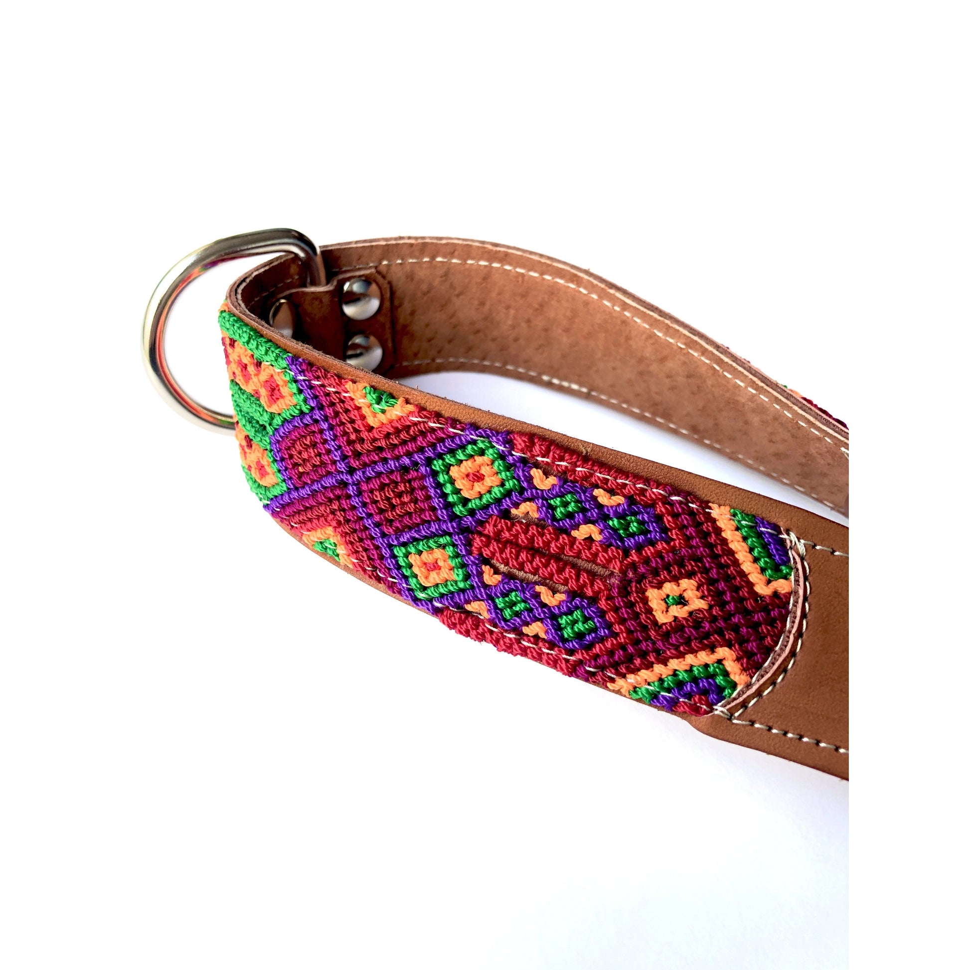 Mexican embroidered leather dog collar - 2