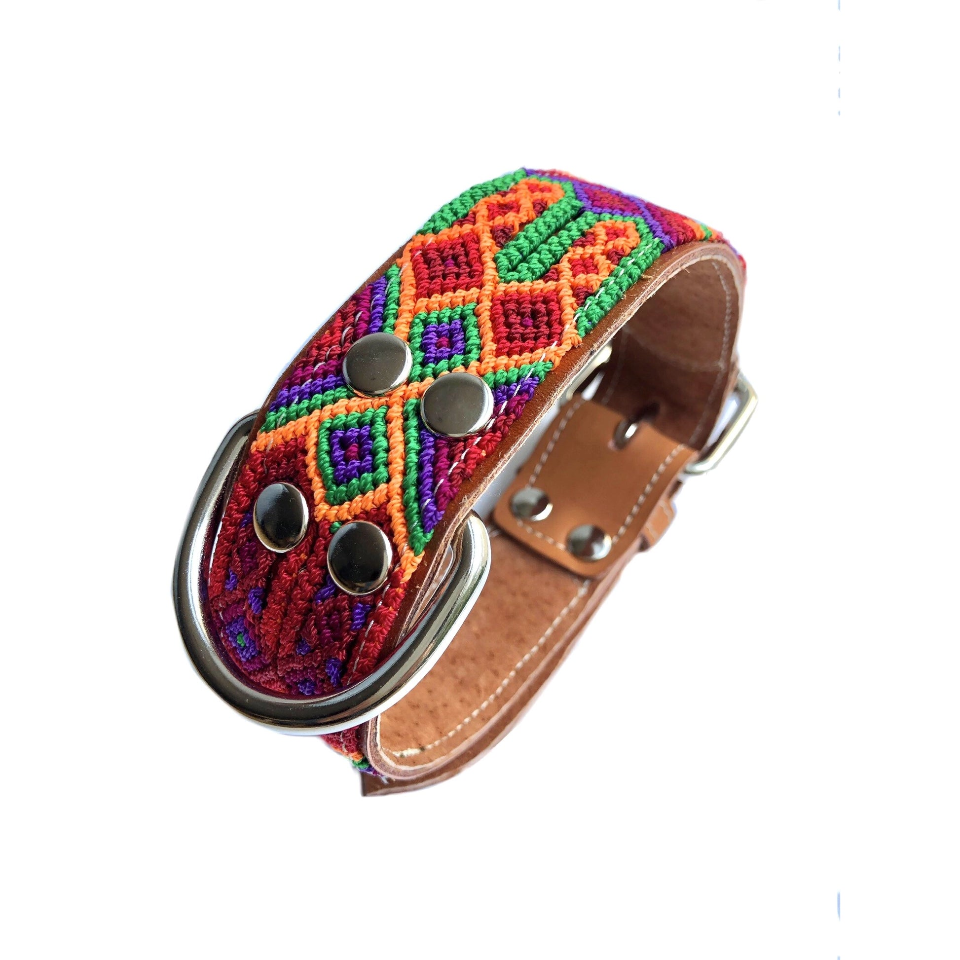 Mexican embroidered leather dog collar - 1