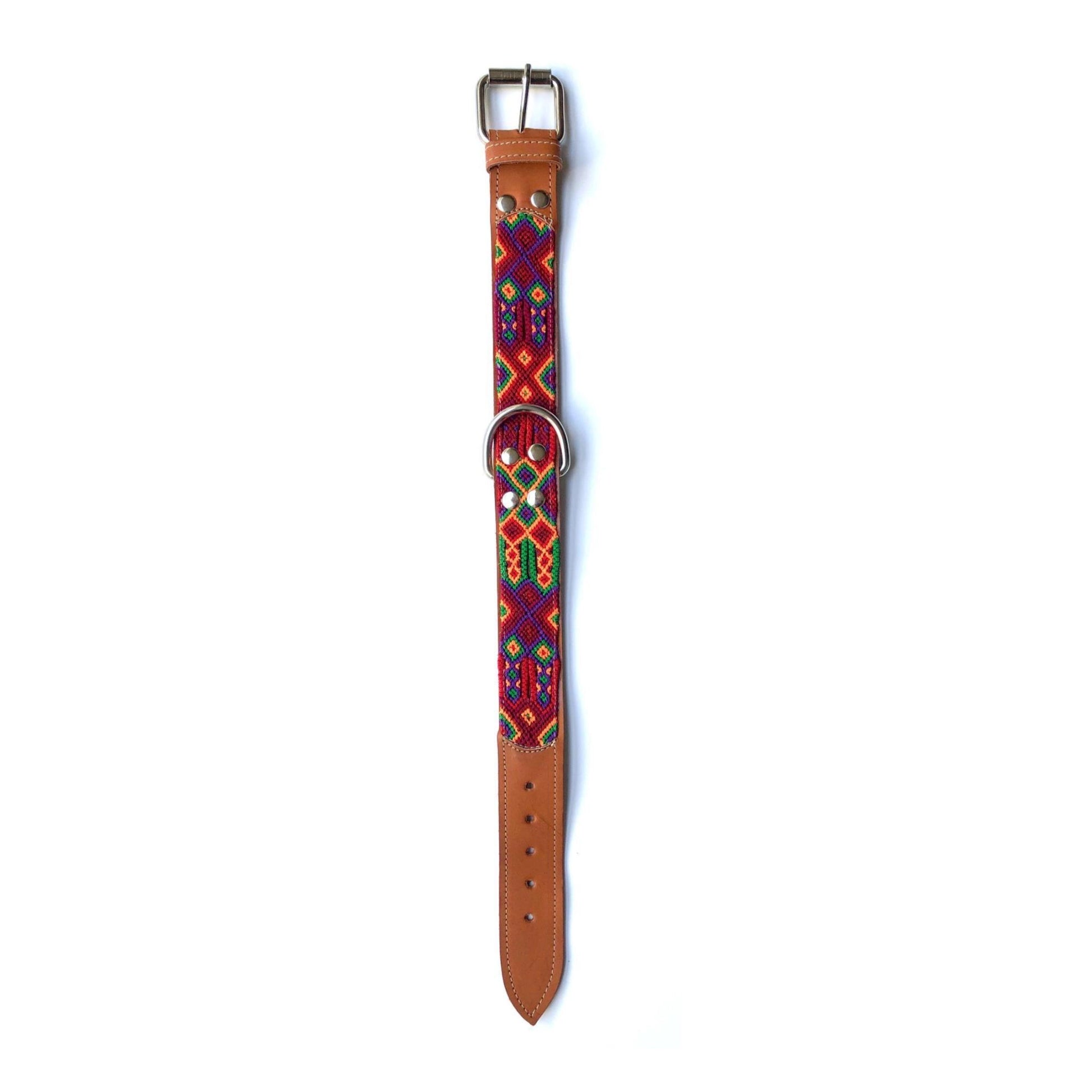 Mexican embroidered leather dog collar - 0