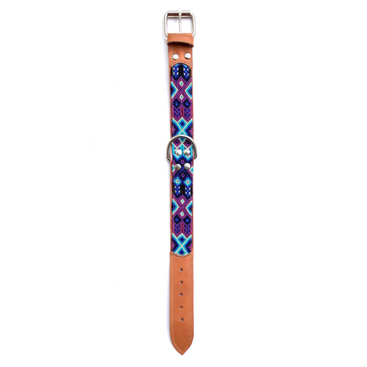Mexican Leather Dog Collar - Azure Blue