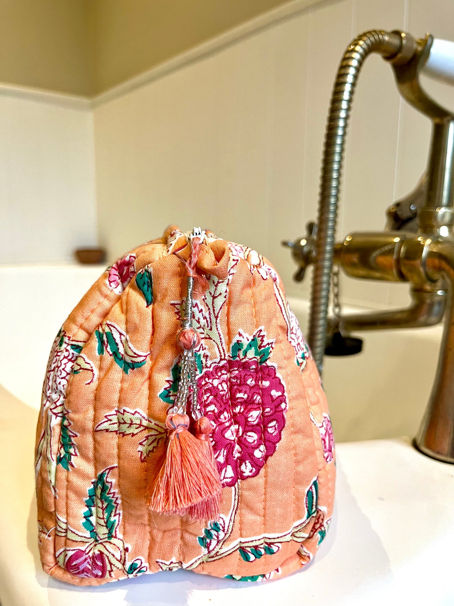 Peaches and Cream Block Print Wash Bag