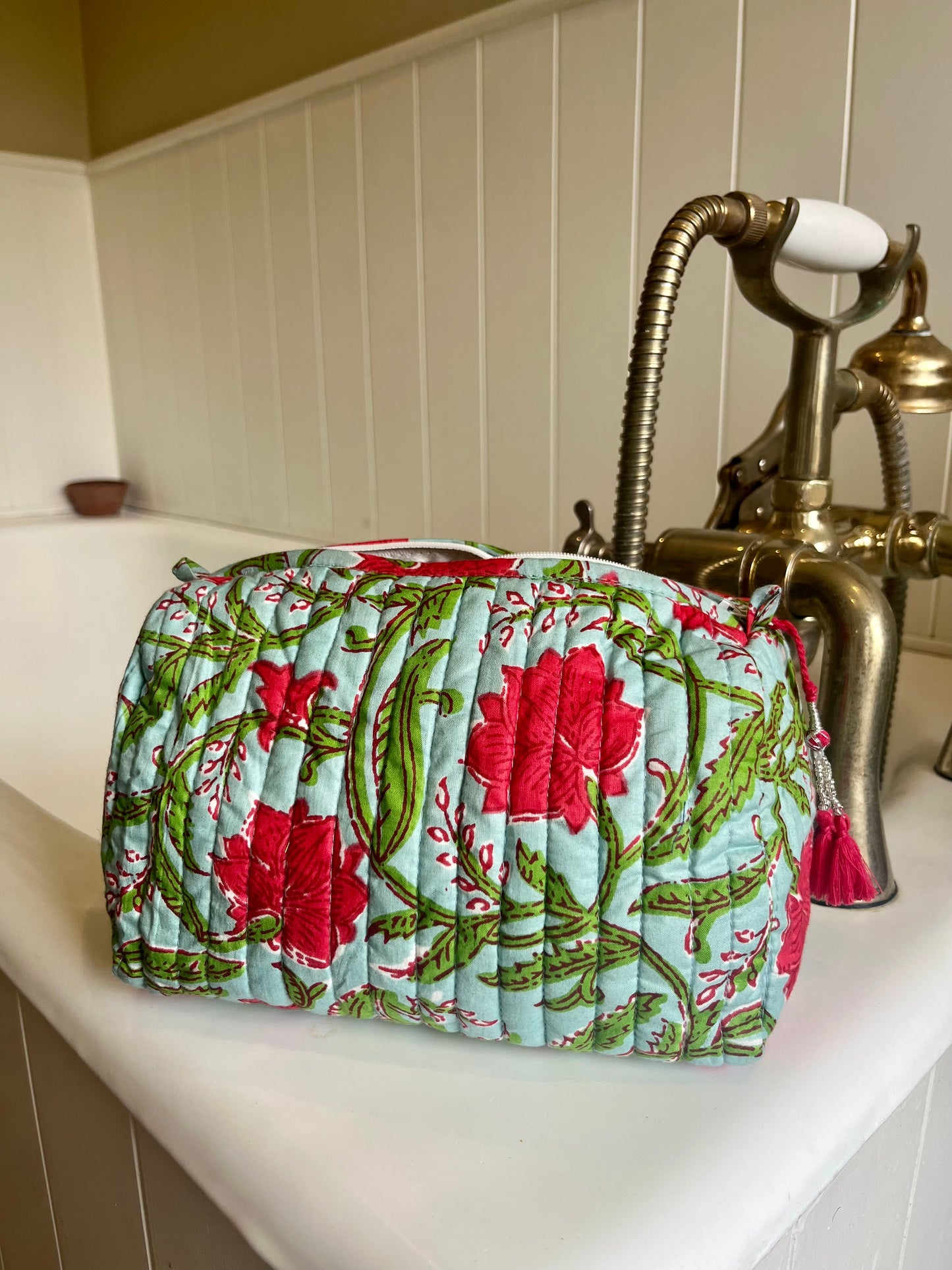 Red Red Roses Block Print Wash Bag