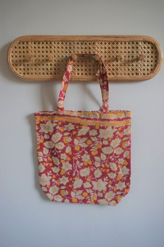 Vintage sari cotton tote shopping bag - 0