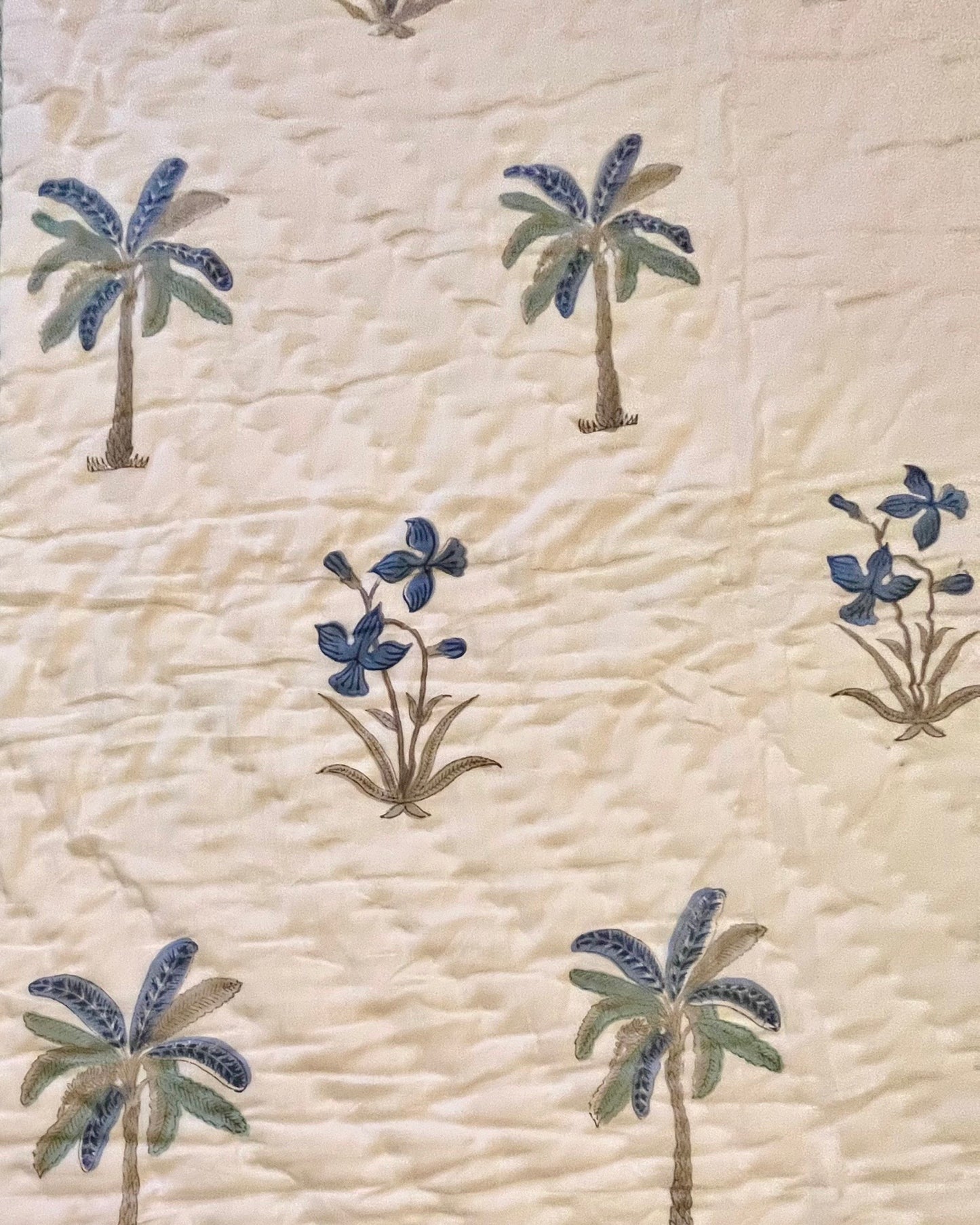 Palm Tree Block Printed King Sized Quilt