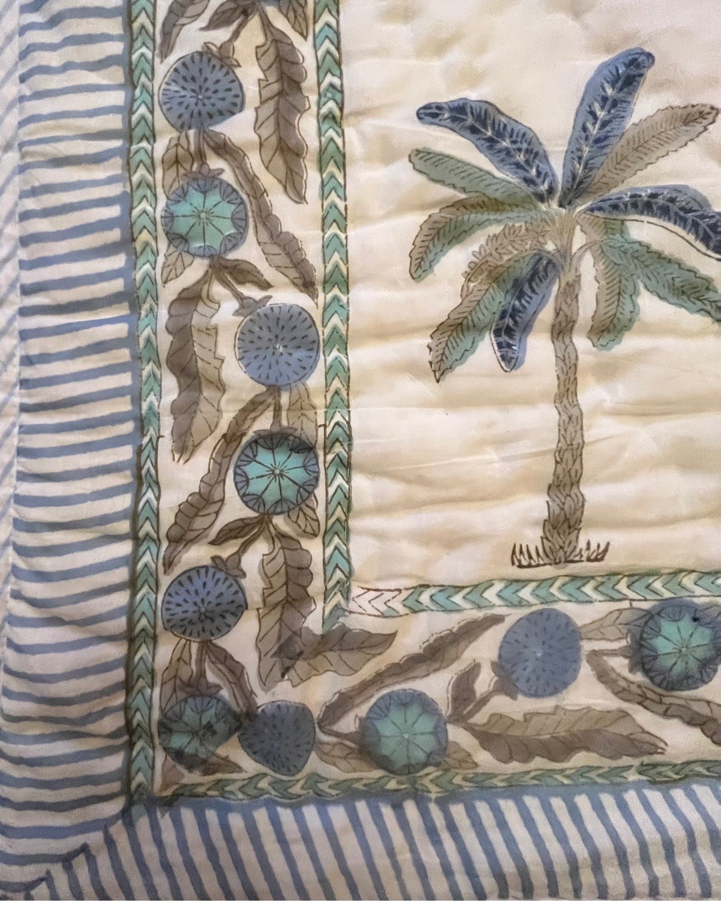 Palm Tree Block Printed King Sized Quilt