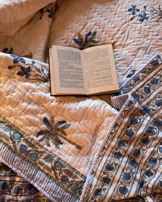 Palm Tree Block Printed King Sized Quilt